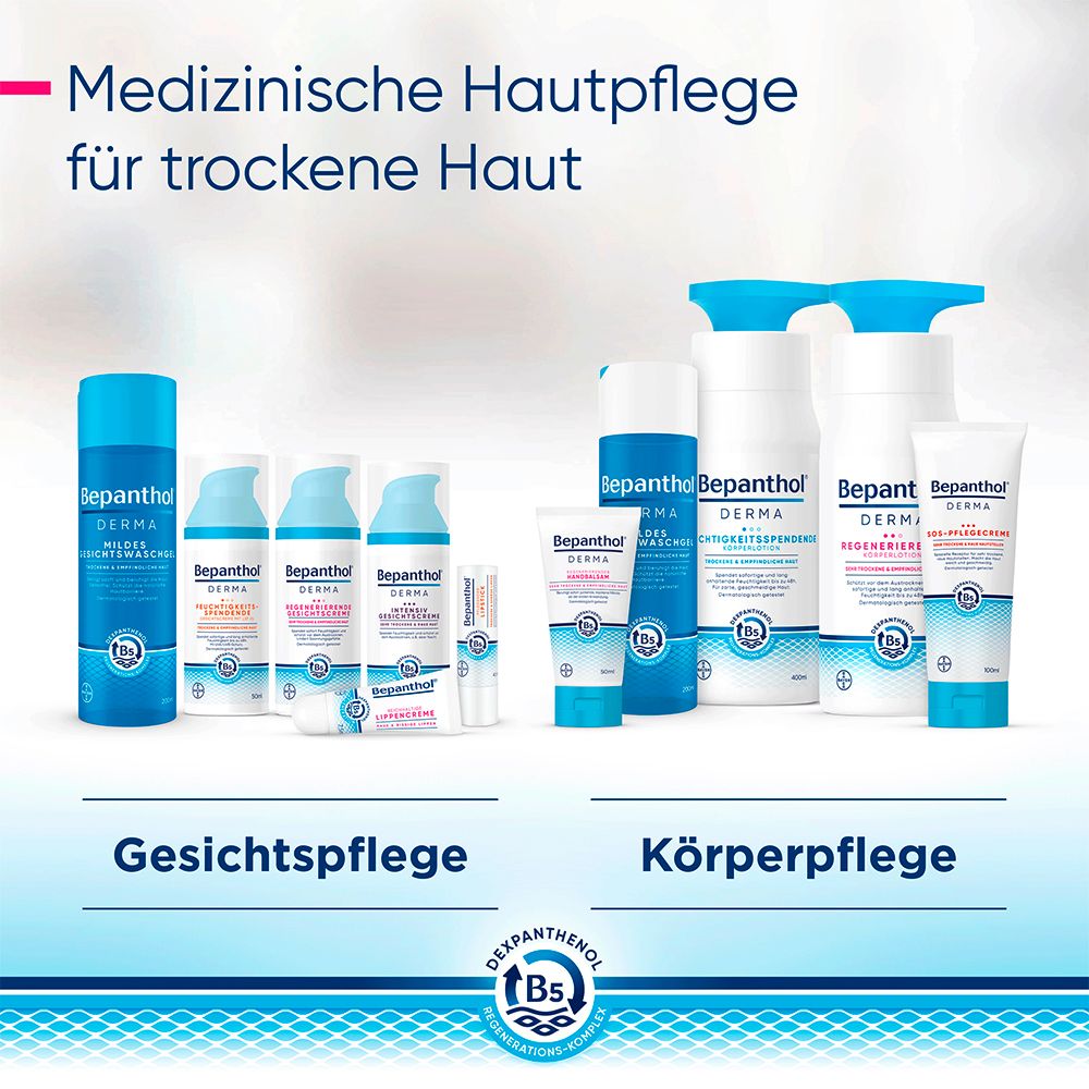 Bepanthol® DERMA Regenerierender Handbalsam für die tägliche Pflege, beruhigt sofort juckende, trockene Hände, zieht schnell ein und spendet bis zu 48h Feuchtigkeit. Mit B5-Regenerations-Komplex