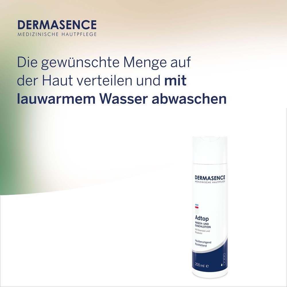 Anwendungshinweis: Gewünschte Menge auf der Haut verteilen und mit lauwarmem Wasser abwaschen. Flasche "Adtop".