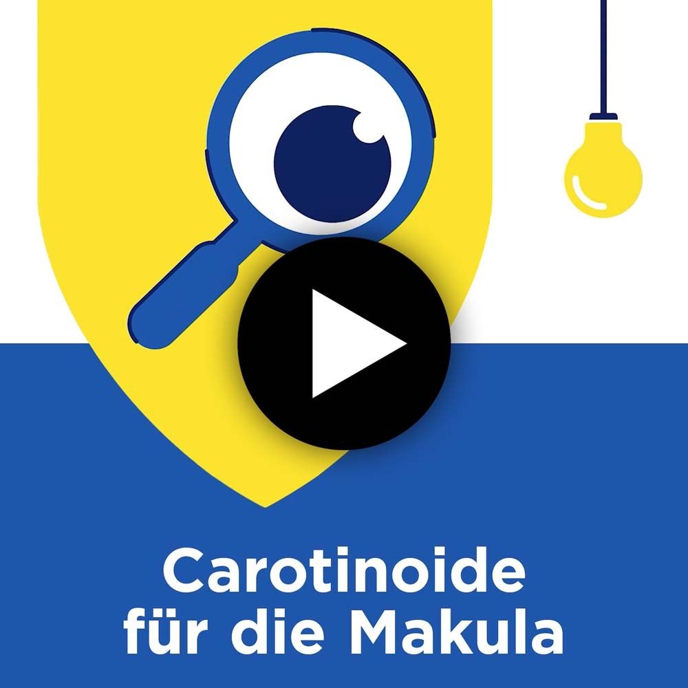 Grafik mit Lupe und Auge. Text: Carotinoide für die Makula.