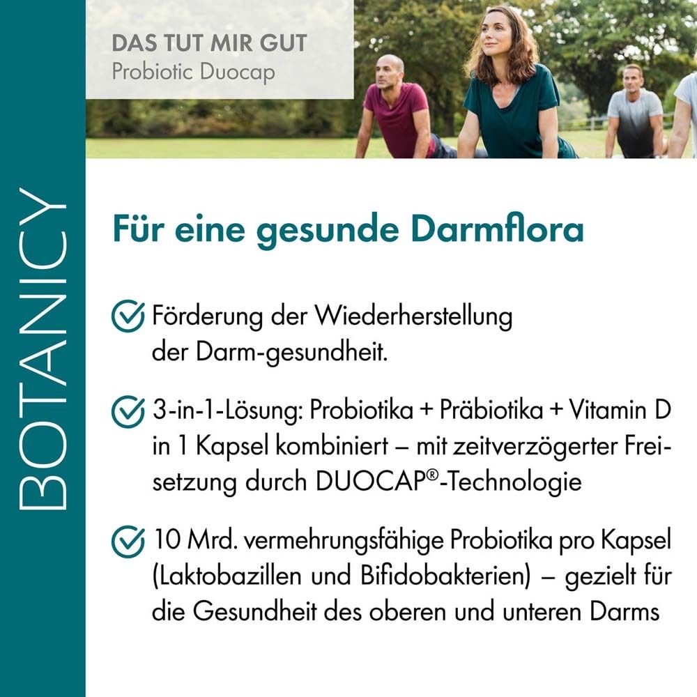 Text mit Überschrift „Für eine gesunde Darmflora“. Aufzählungspunkte mit Informationen zum Produkt.