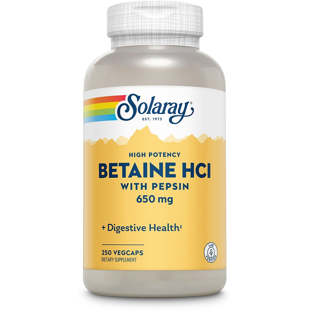 Solaray Betain HCl mit Pepsin Kapseln, 650 mg, 250 Stück.