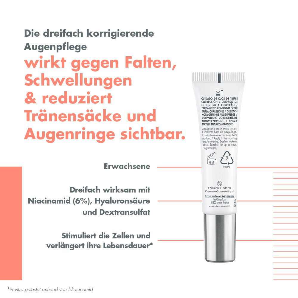 Avène Hyaluron Activ B3 dreifach korrigierende Augenpflege - Anti-Aging Pflege mit Niacinamid - jetzt 5€ sparen mit dem Code “avene5at"*