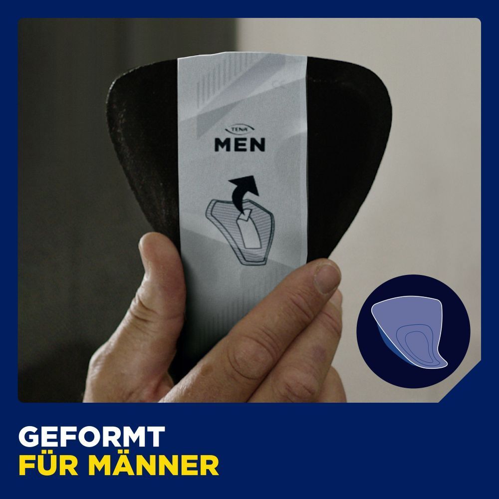 Schwarzer Einleger mit Verpackung. Text: Geformt für Männer. Blauer Hintergrund.