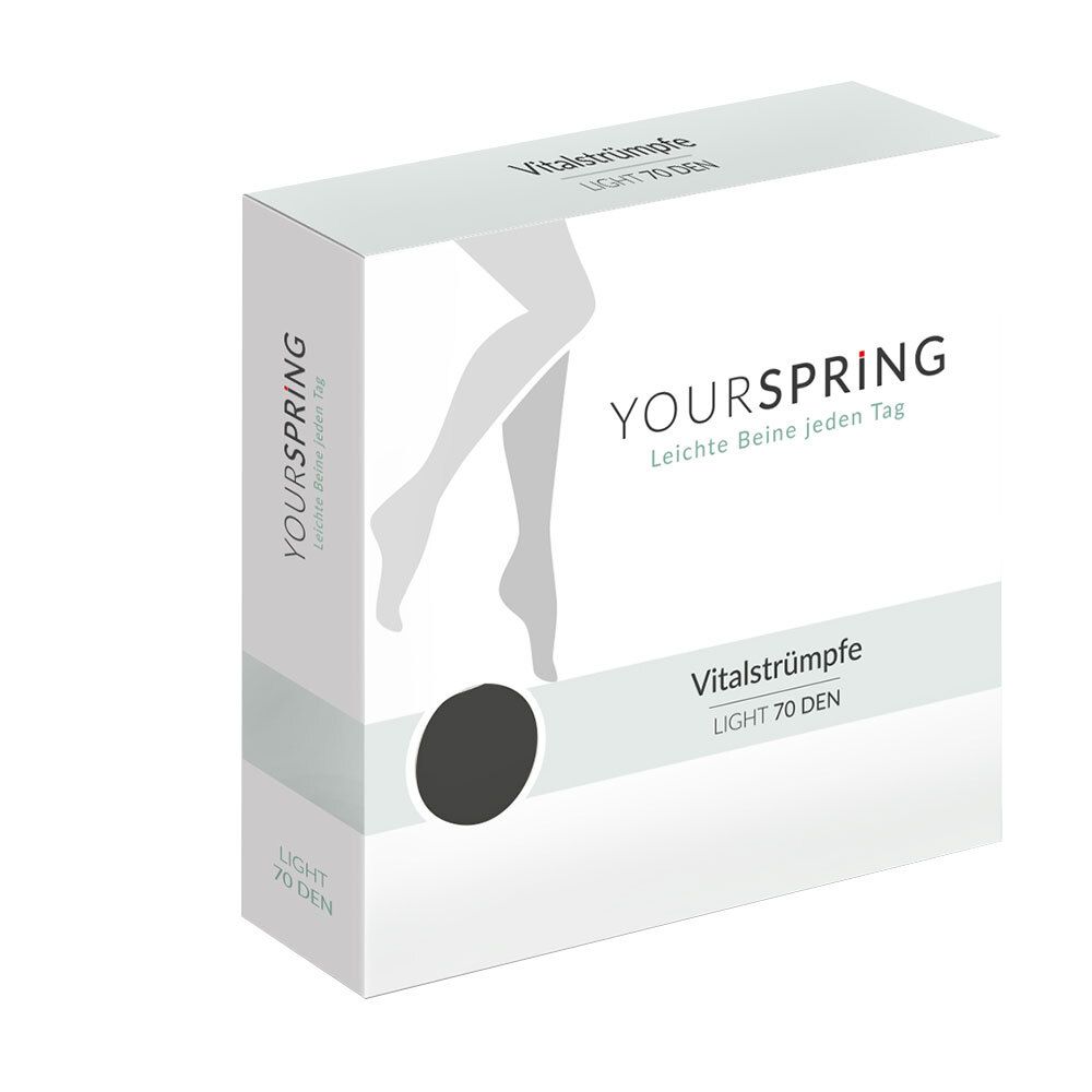 Schwarze Kniestrümpfe in Verpackung. Marke YOURSPRING, LIGHT 70 DEN. Größe 41/42.