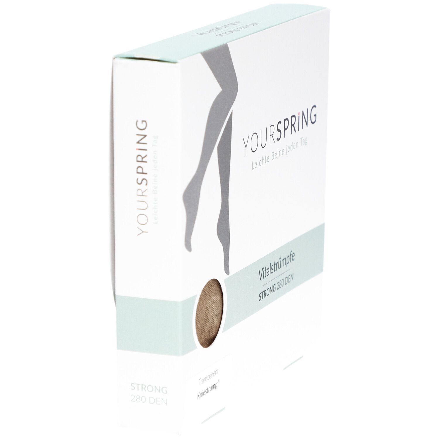 Verpackung mit Vitalstrümpfen STRONG 280 DEN. Marke YOURSPRING. Seitenansicht.