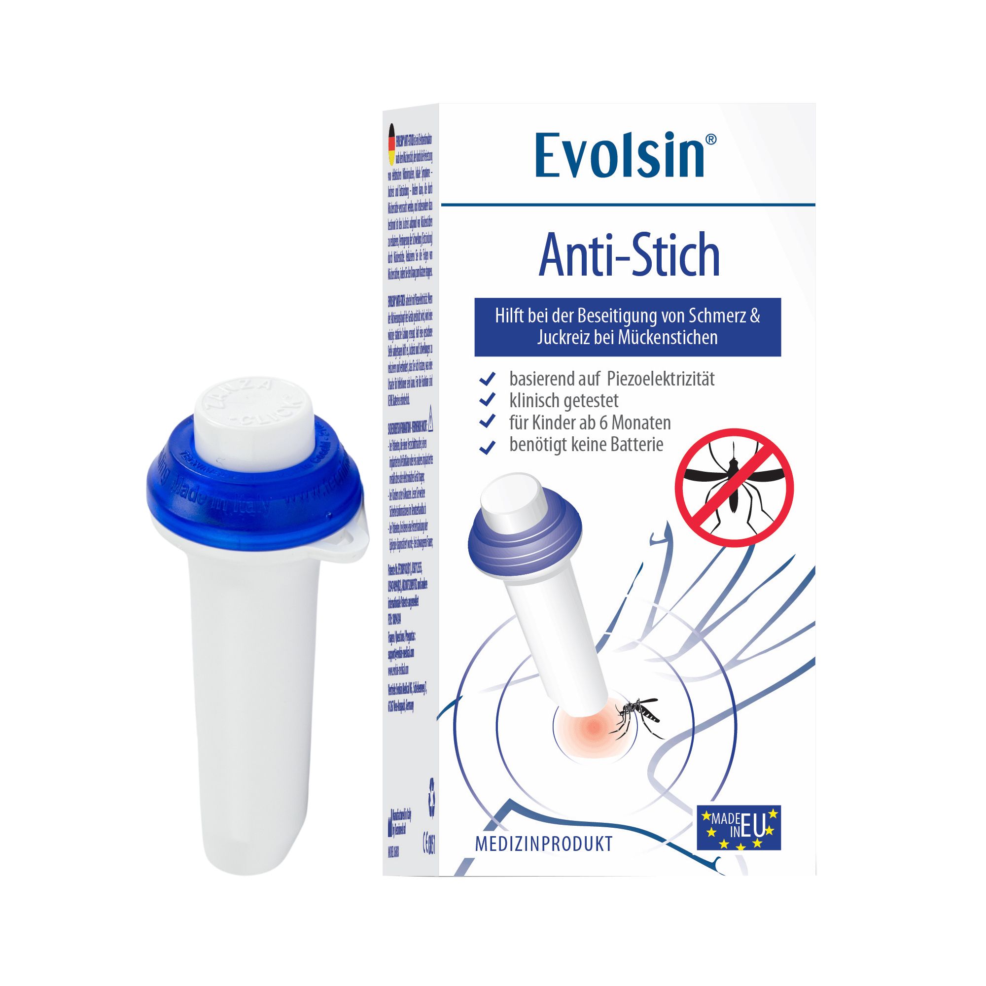 Evolsin® Anti Stich zur Behandlung von Insektenstichen OHNE Chemie & Hitze I elektrischer Insektenstichheiler lindert Juckreiz & Schwellungen