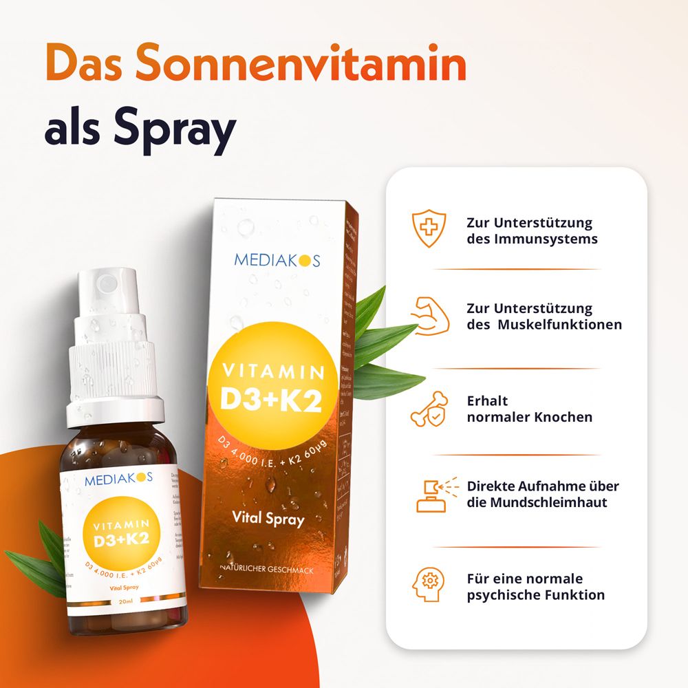 MEDIKOS Vitamin D3+K2 Vital Spray Flasche.