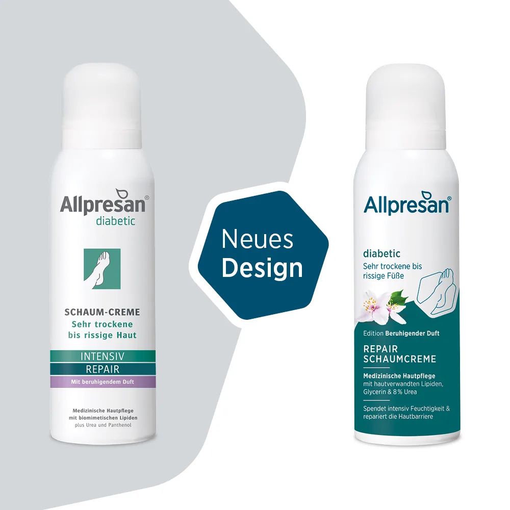Allpresan diabetic Schaum-Creme Intensiv Repair für sehr trockene, rissige Haut.