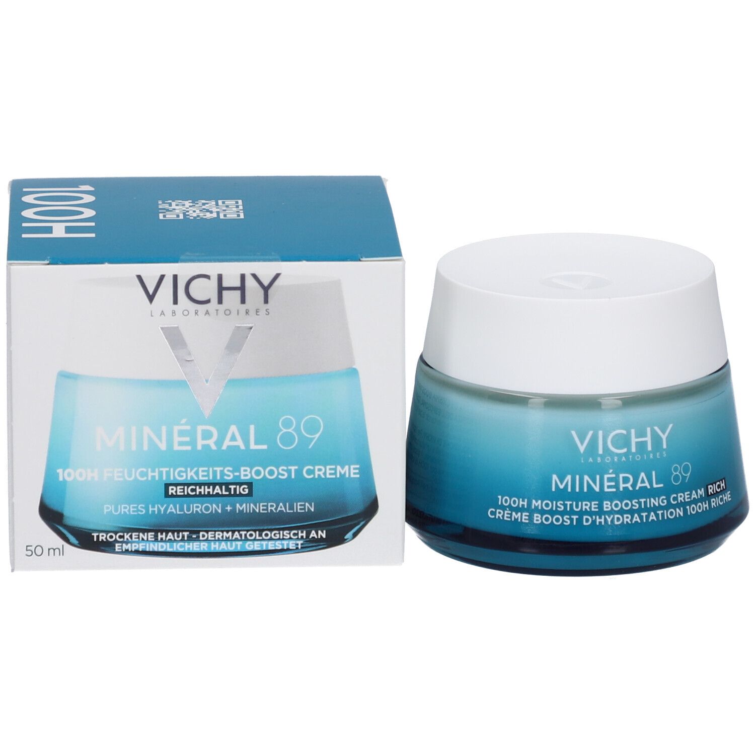 Vichy Minéral 89 100H Feuchtigkeits-Boost Creme mit Duft - Reichhaltig: Für trockene Haut