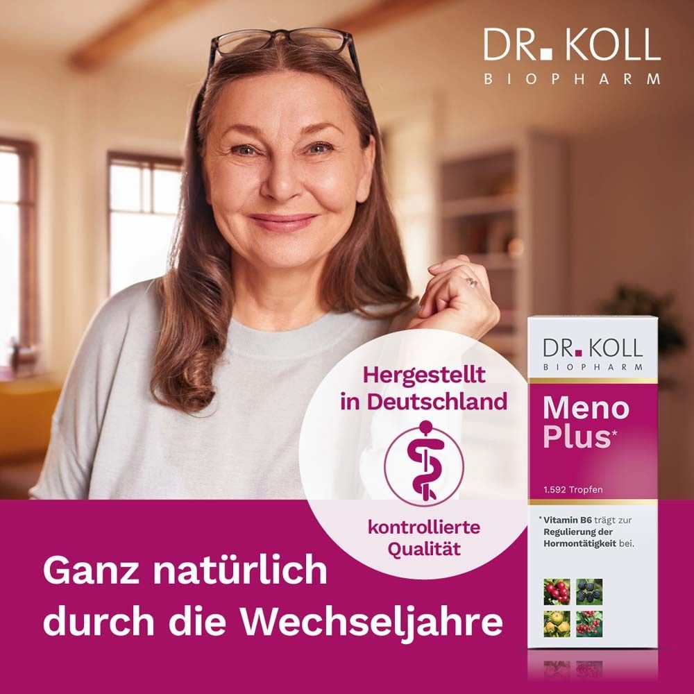 Produktflasche und Karton mit Produktnamen und Inhaltsstoffen. Text über Vitamin B6, Zink und Vitamin B12.