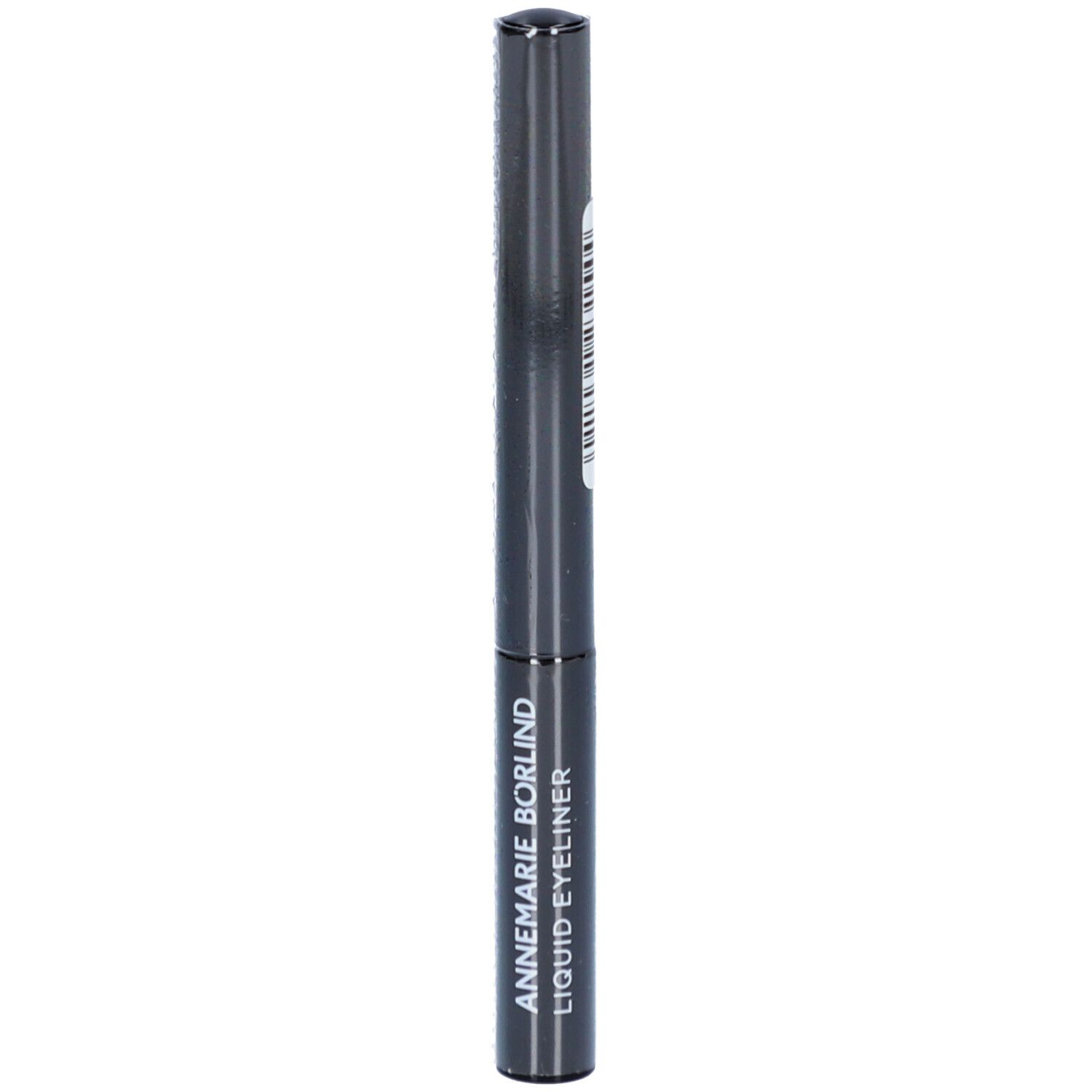 Schwarzer flüssiger Eyeliner in einer zylindrischen Hülse. Auf der Hülse steht in weißer Schrift: LIQUID EYELINER. Vertikale Ausrichtung.