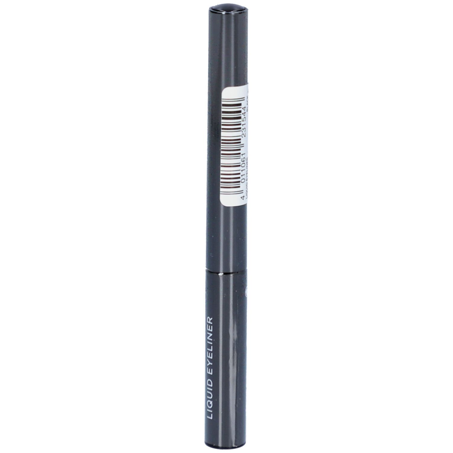 Schwarzer flüssiger Eyeliner in einer zylindrischen Hülse. Auf der Hülse steht in weißer Schrift: LIQUID EYELINER. Vertikale Ausrichtung.