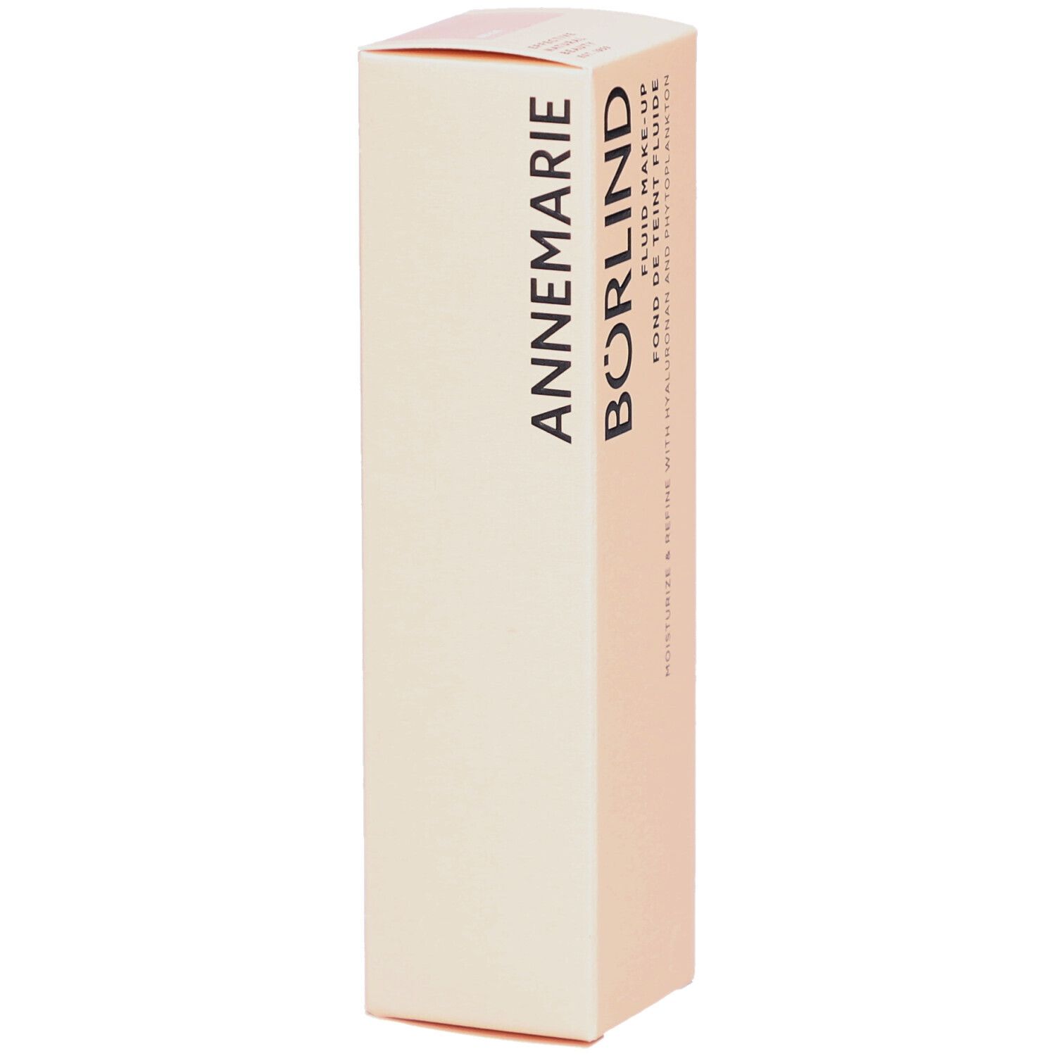 BÖRLIND Fluid Make-up-Verpackung. Beige Farbton. Weißer Karton mit Produktnamen und Inhaltsangaben. 30ml.