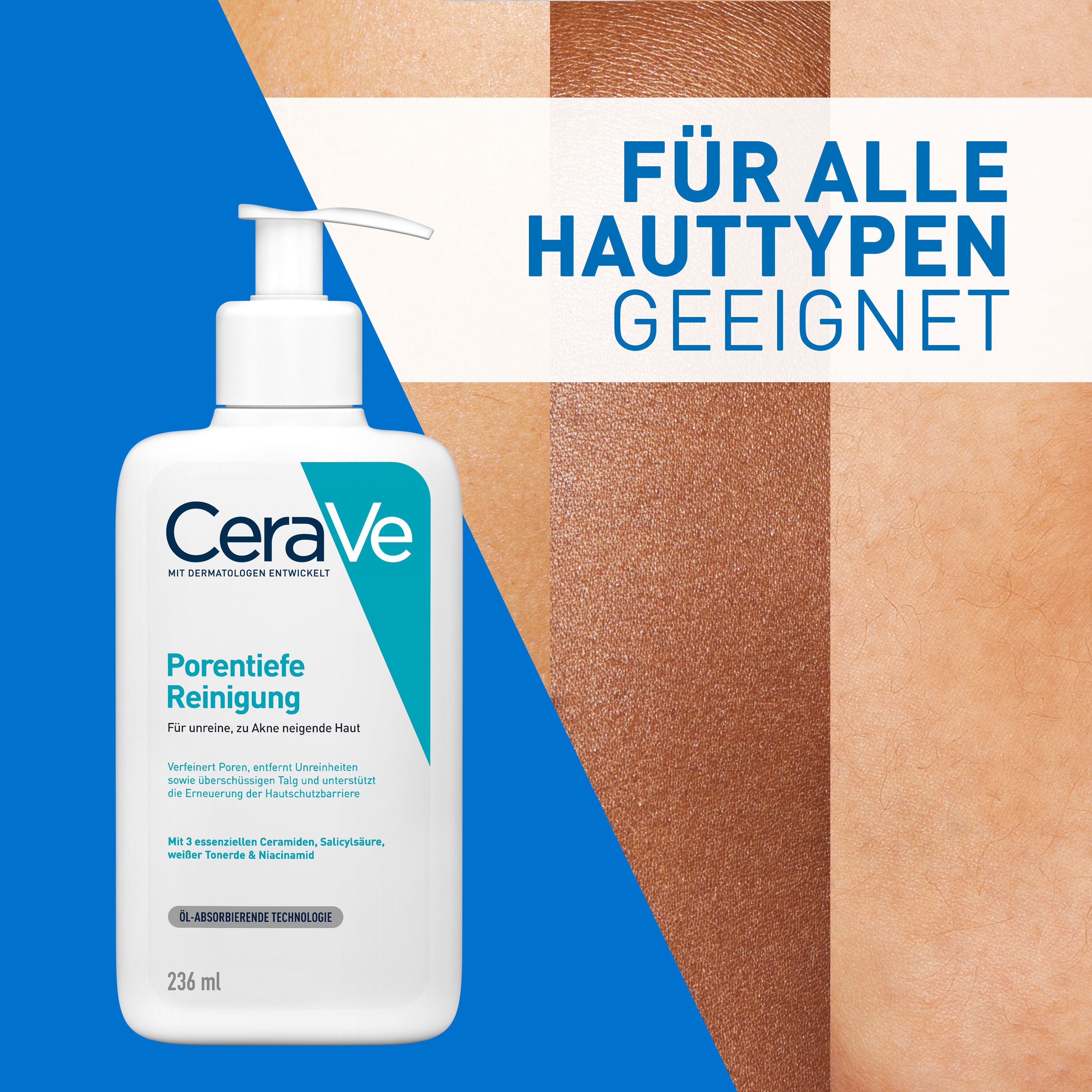 CeraVe Porentiefe Reinigung: Schäumendes Reinigungsgel mit Salicylsäure für das Gesicht bei unreiner und zu Akne neigender Haut