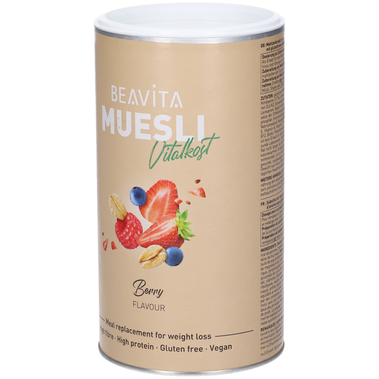BEAVITA Vitalkost Diät-Müsli, Beere Geschmack. Mahlzeitenersatz für Gewichtsverlust. High Fibre, High Protein, Glutenfrei, Vegan.