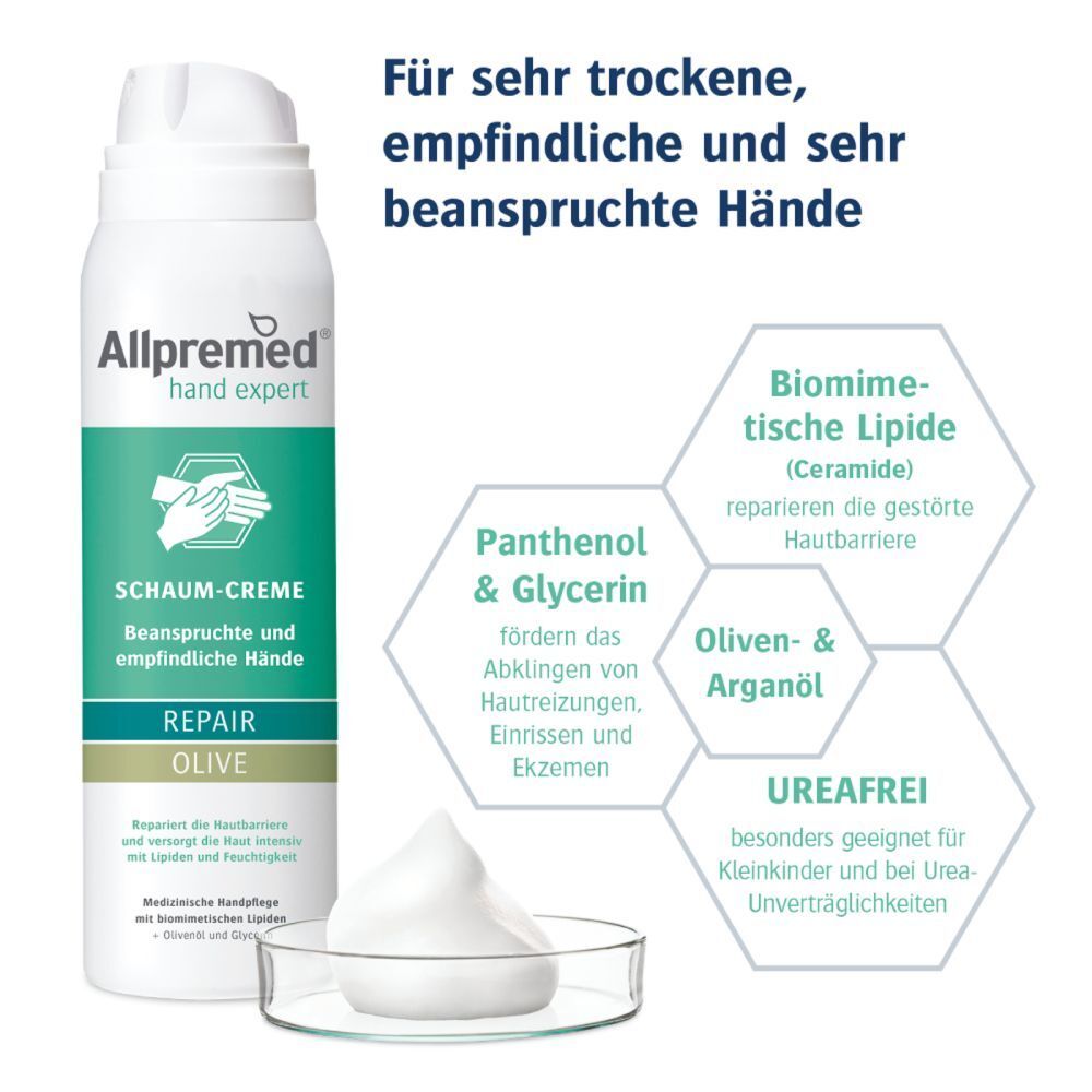 Allpremed® hand expert Lipid Schaum-Creme REPAIR Olive