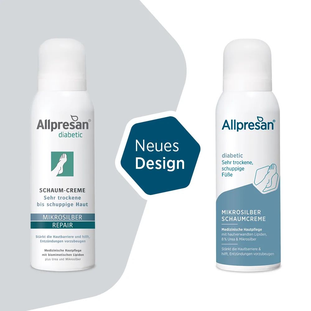 Allpresan diabetic Schaum-Creme Mikrosilber Repair für sehr trockene, schuppige Haut.