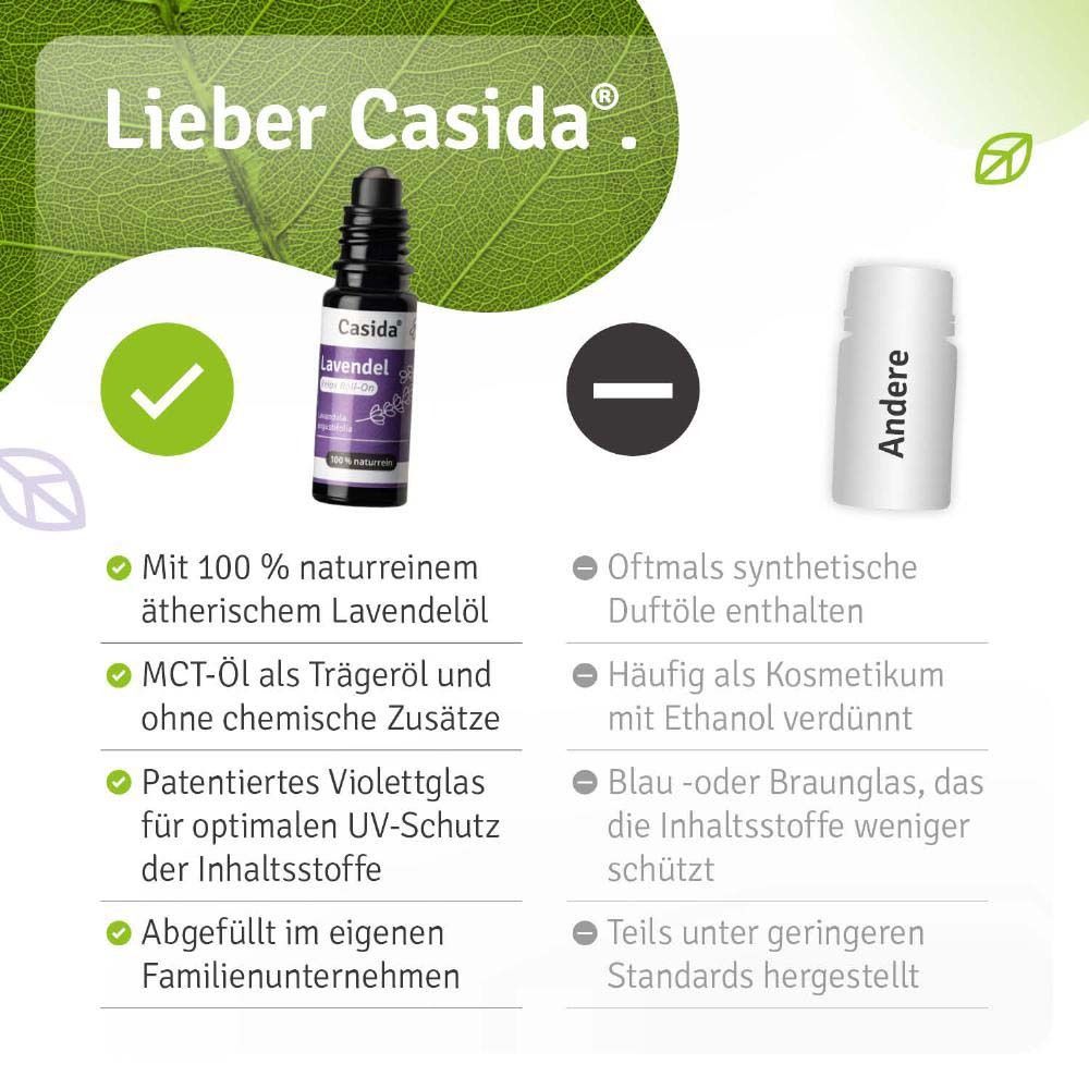 Vergleich: Casida Lavendel Roll-On vs. andere. Mit 100% naturreinem Lavendelöl. Ohne synthetische Düfte.