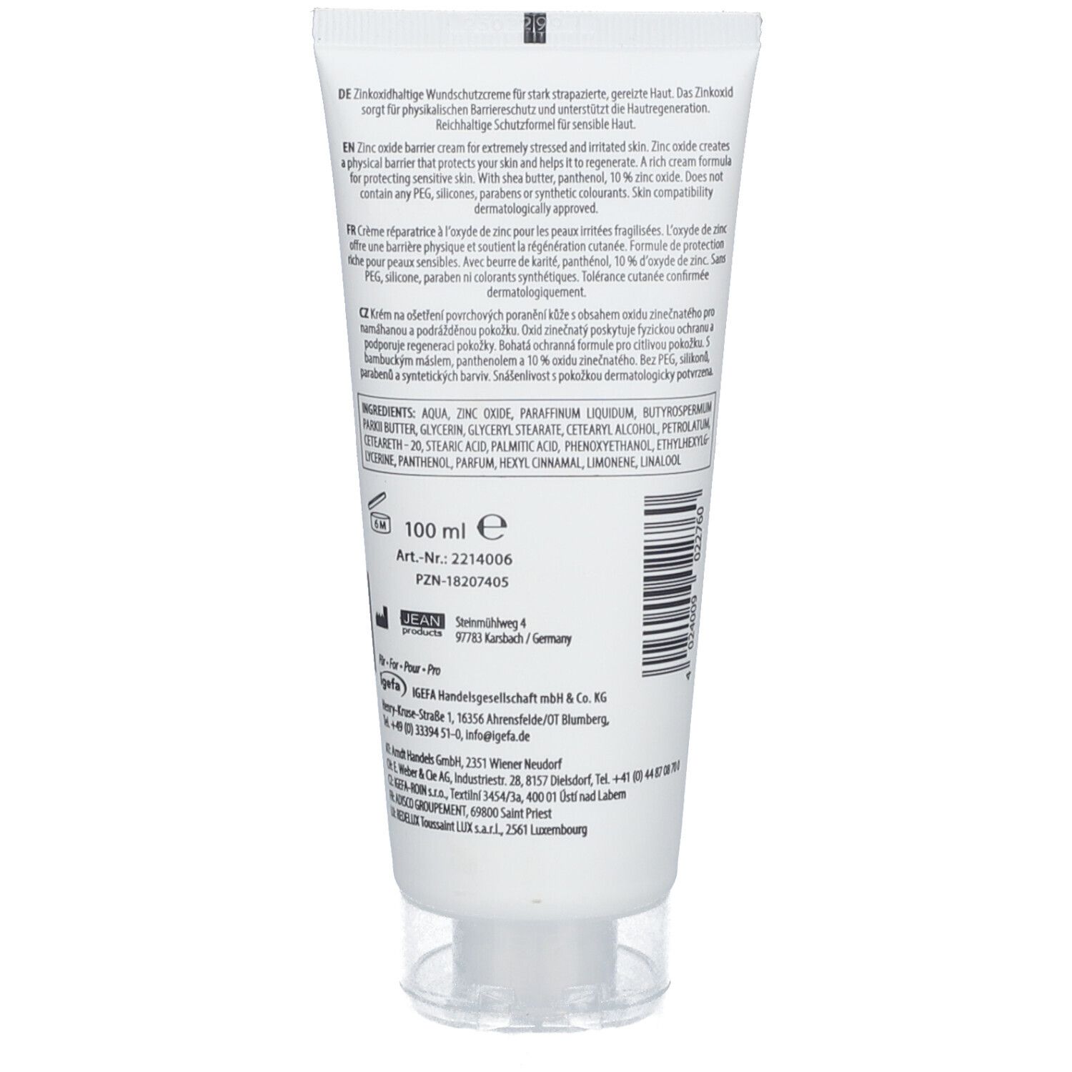 Rückseite der Tube Hydro Vital Premium Wundschutzcreme. Enthält Text, Inhaltsstoffe und Herstellerinformationen.