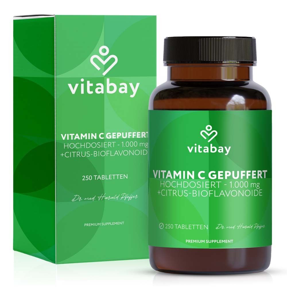 Vitabay Vitamin C gepuffert Hochdosiert 1000mg mit Citrus-Bioflavonoid, 250 Tabletten.
