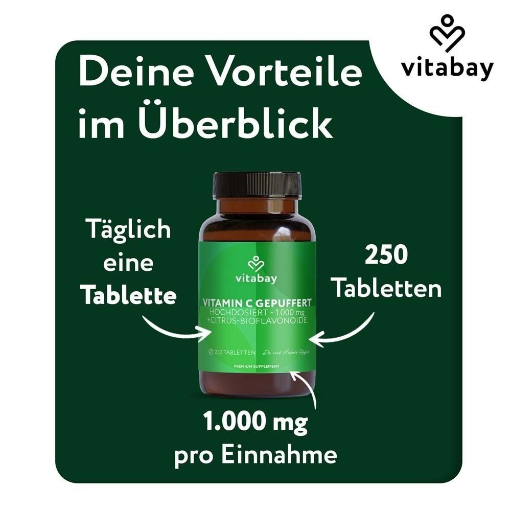 Vitabay Vitamin C gepuffert, 1.000 mg pro Einnahme, 250 Tabletten.