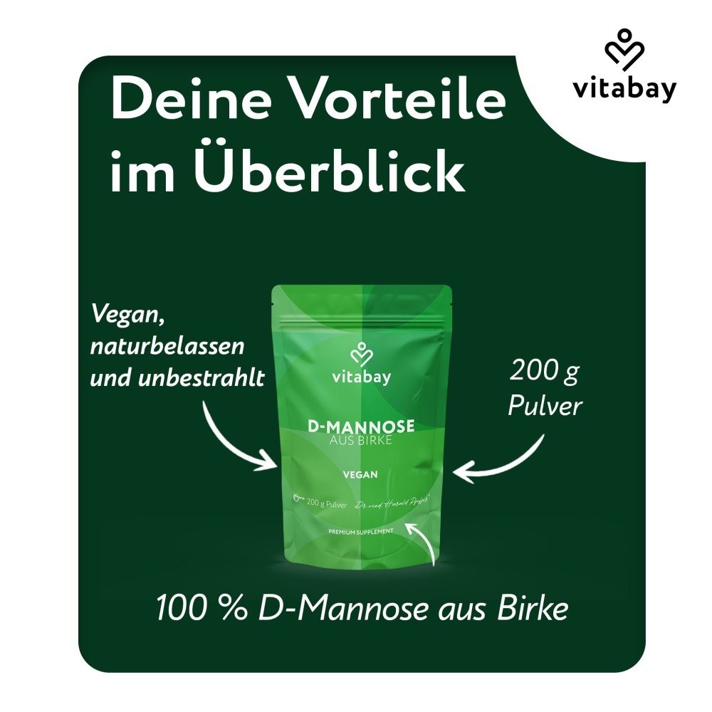 Vitabay D-Mannose aus Birke Beutel, 200g Pulver, vegan, natürlich, unbestrahlt.