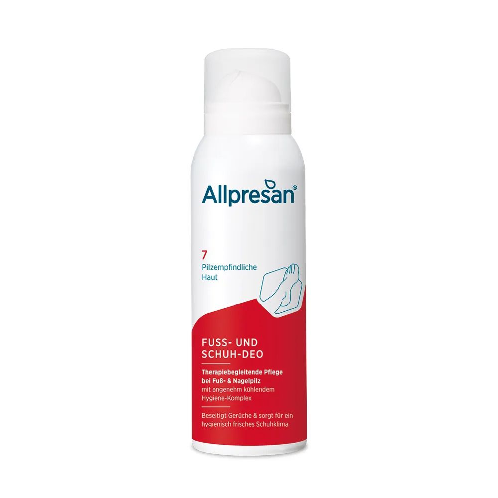 Allpresan Fuß- und Schuh-Deo 7 für pilzempfindliche Haut, therapiebegleitende Pflege mit Hygiene-Komplex.
