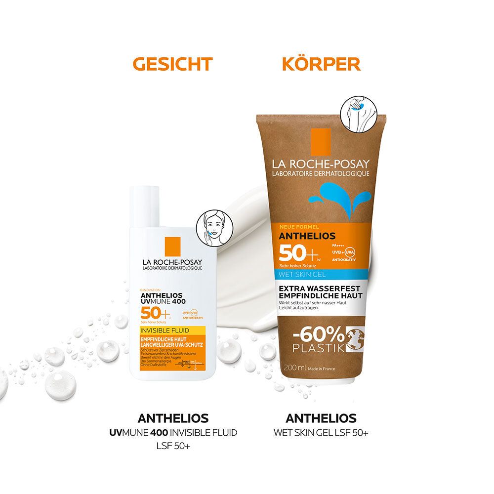 La Roche Posay Anthelios Wet Skin Gel LSF 50+: Wasserfester Sonnenschutz für empfindliche und zu Sonnenallergie neigende Haut