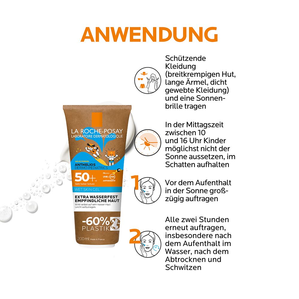 La Roche Posay Anthelios Dermo-Pediatrics Wet Skin Gel LSF 50+: Sonnencreme für Kinder bei zu Sonnenallergie neigende und empfindliche Haut