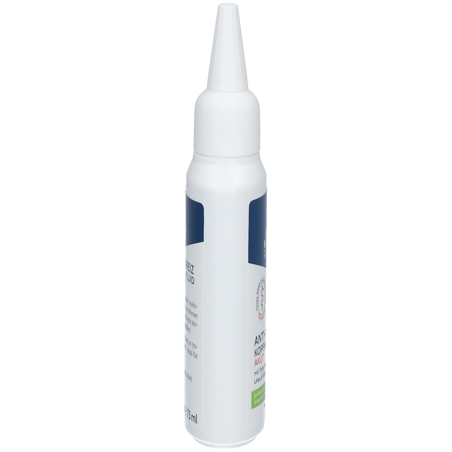 Weiße Flasche mit blauem Etikett und Tropfverschluss. Enthält 125ml.