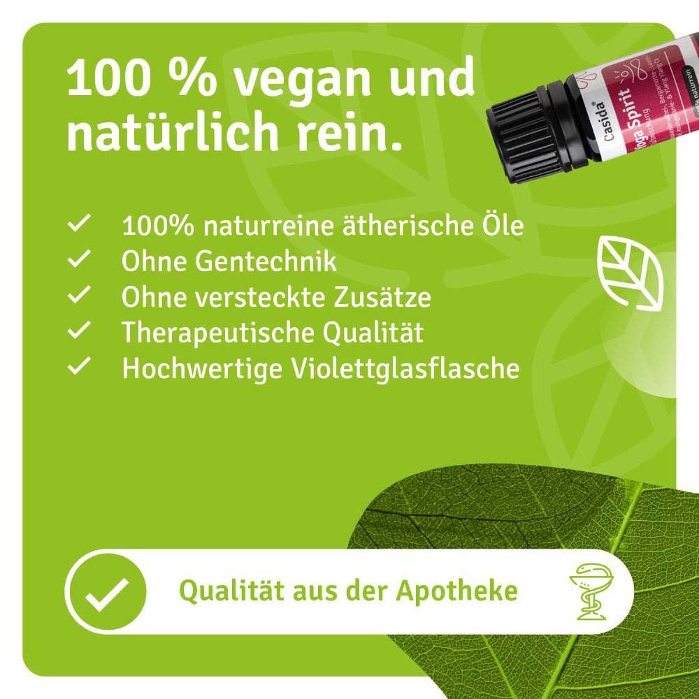 Casida® Yoga Spirit Flasche. 100% vegan und naturrein. Ätherische Öle, ohne Gentechnik, ohne Zusätze. Apothekenqualität.