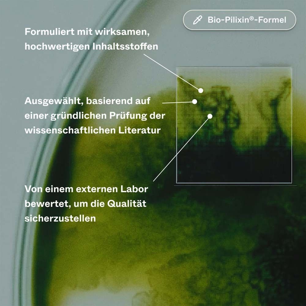 Nahaufnahme. Text: Formuliert mit wirksamen Inhaltsstoffen, ausgewählt auf wissenschaftlicher Basis, von externem Labor bewertet.