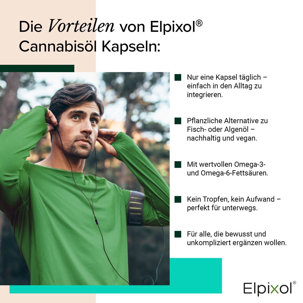 Frau im Labor mit Produktflasche. Text: Die Wissenschaft hinter Elpixol. Informationen zu Inhaltsstoffen und Herstellung.