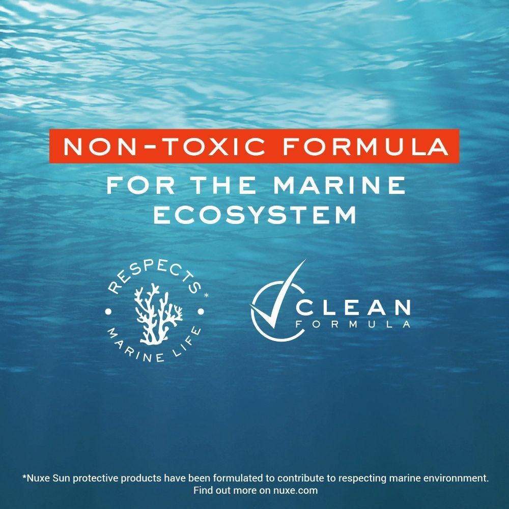 Text: Non-Toxic Formula for the Marine Ecosystem. Logos: Respects Marine Life, Clean Formula.