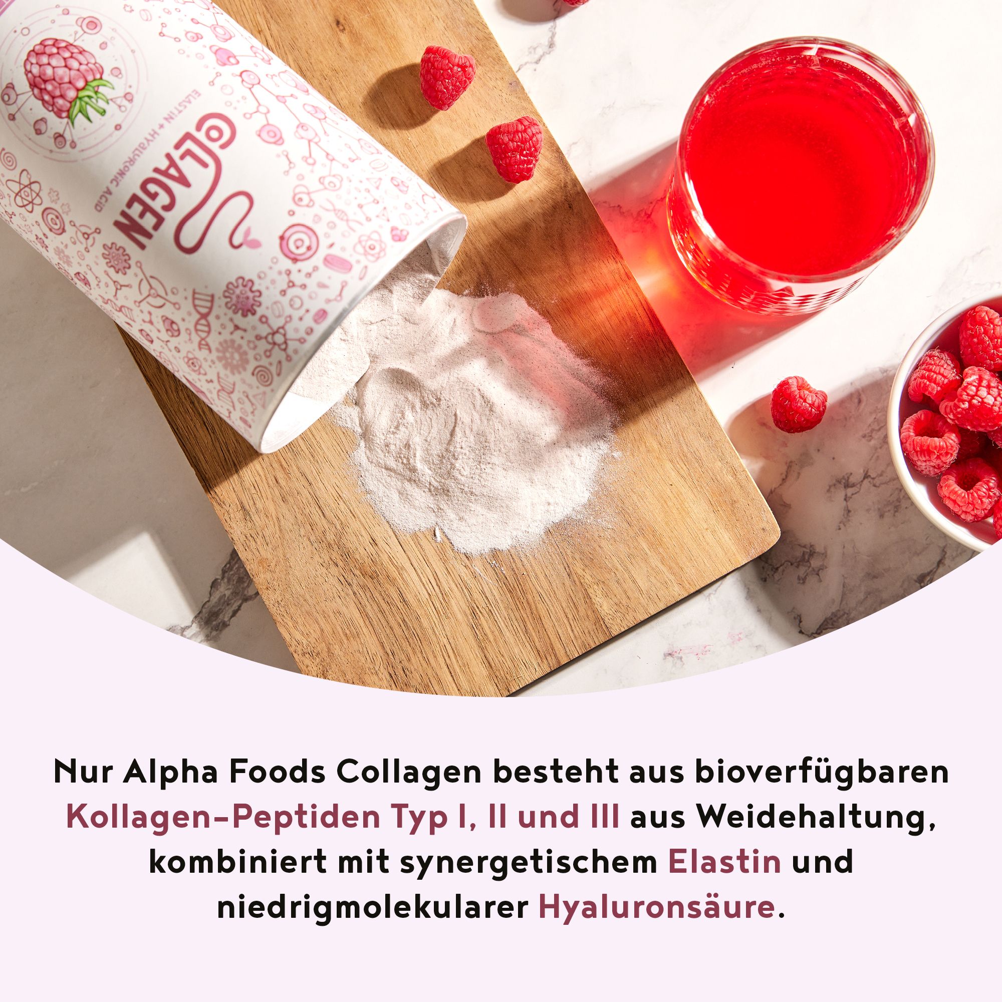 ALPHA FOODS Kollagen Elastin+ Hyaluronsäure Himbeere