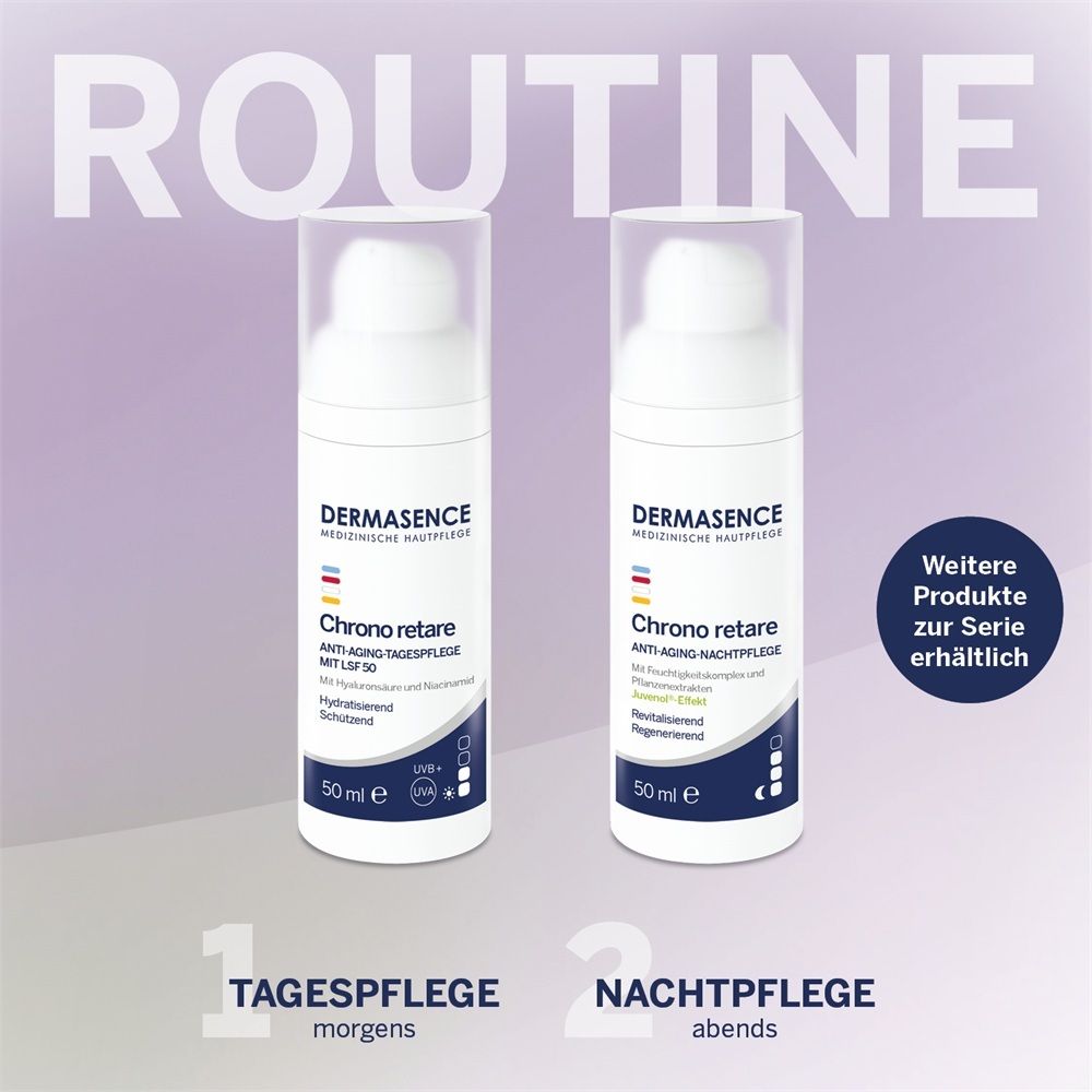 DERMASENCE Chrono retare Anti-Aging Tagespflege (50 ml) und Nachtpflege (50 ml).