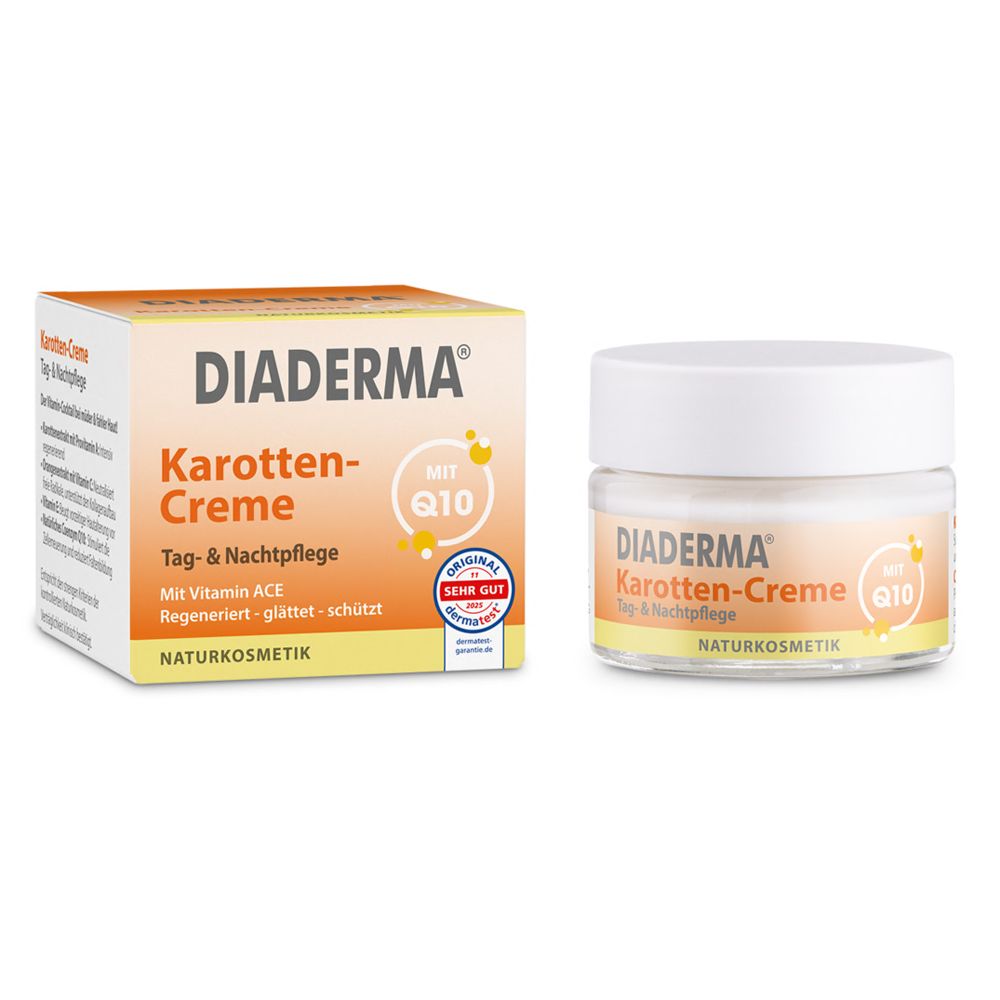 DIADERMA Karotten-Creme mit Q10, Tag- & Nachtpflege, Naturkosmetik. Beinhaltet Dose und Karton.