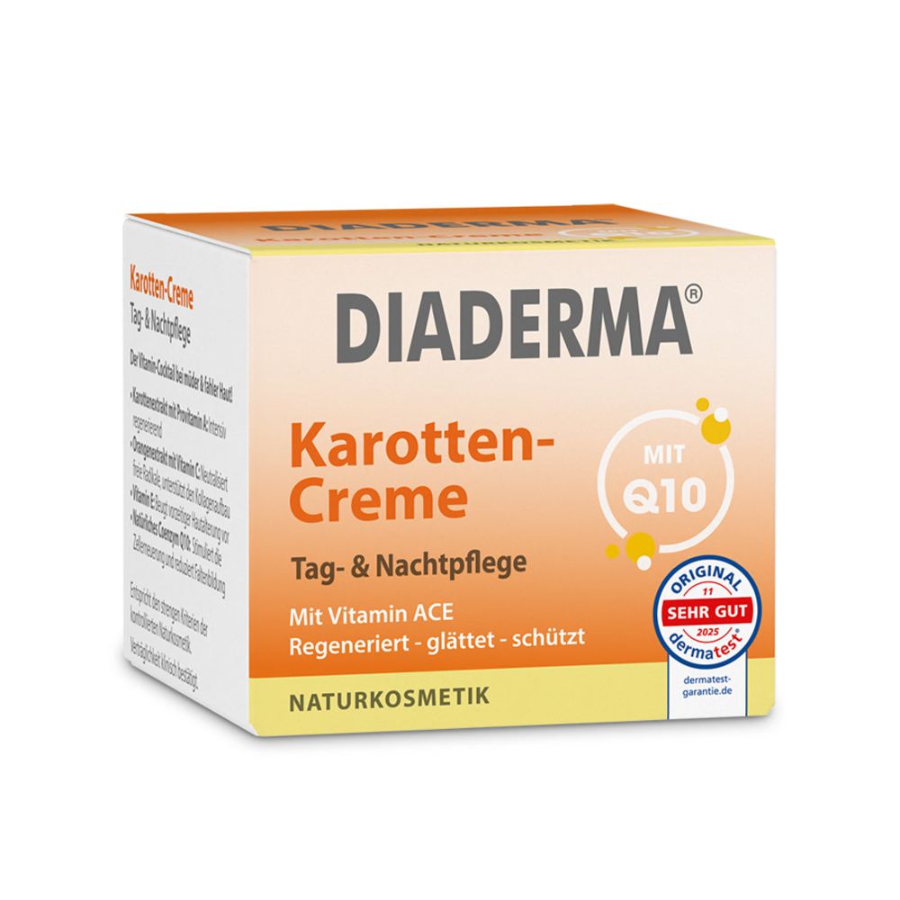 Karton für DIADERMA Karotten-Creme mit Q10, Tag- & Nachtpflege, Naturkosmetik.