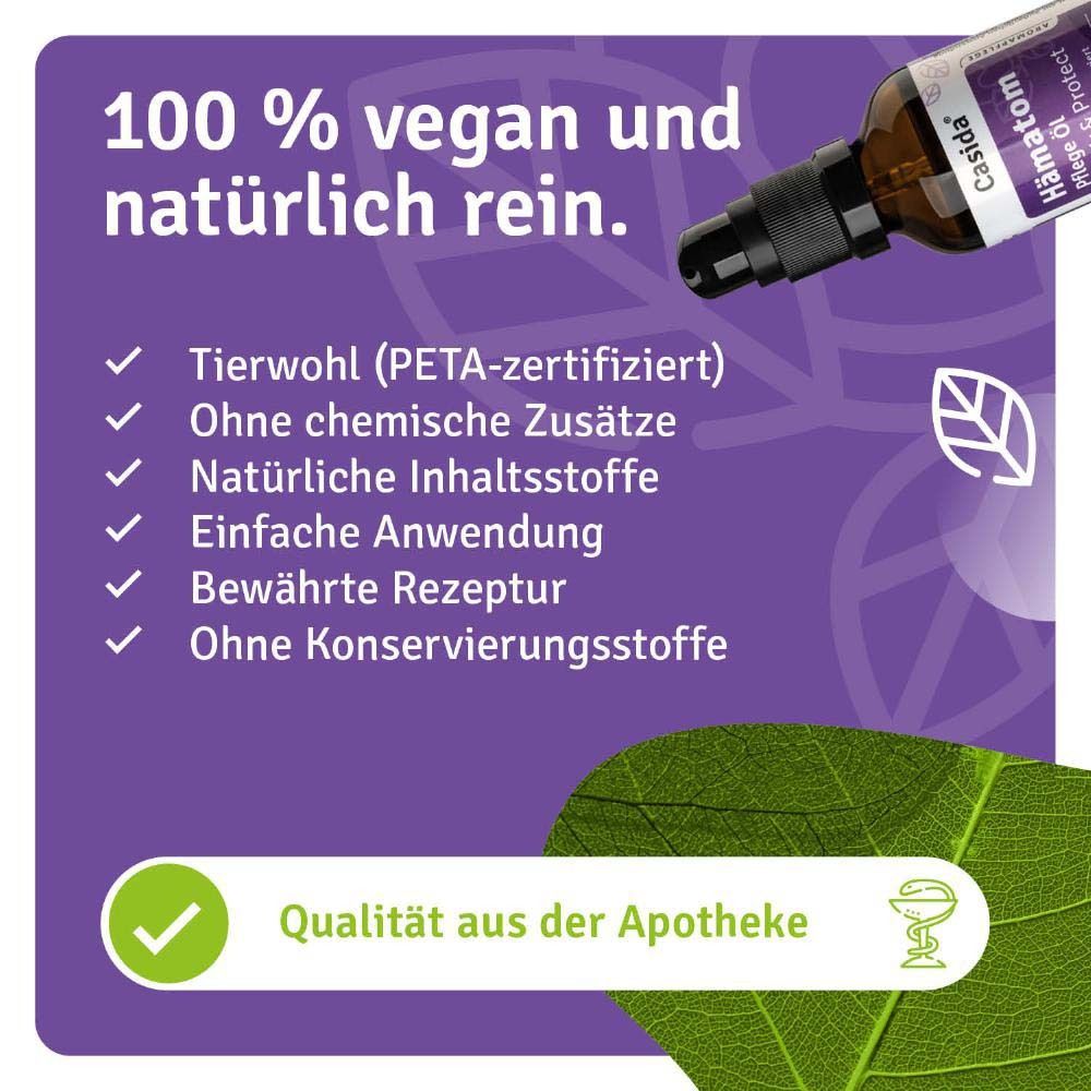 Produktflasche. Text: 100% vegan und natürlich rein. PETA-zertifiziert, ohne chemische Zusätze, etc.