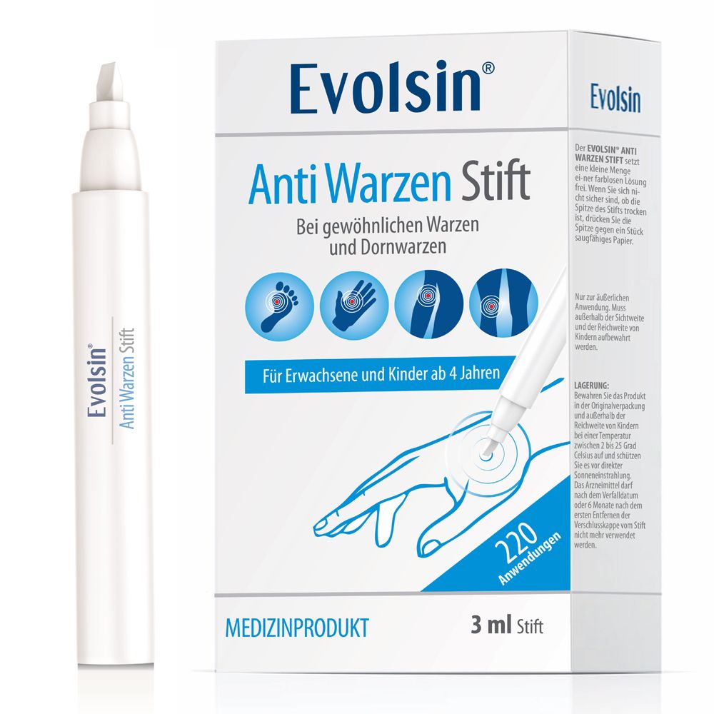 Evolsin – Anti Warzen Stift gegen Dornwarzen & gewöhnliche an Füßen, Händen, Körper, Armen & Beinen – Warzenstift präzise, hygienisch & sicher