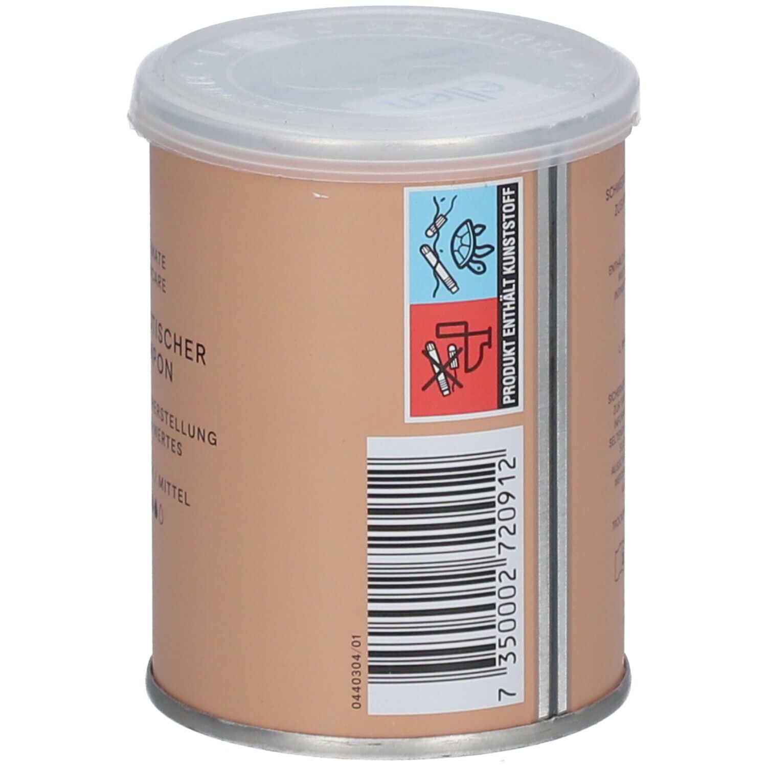 Zylindrische Dose mit Deckel. Aufschrift: ellen®. Barcode und Text auf der Seite.