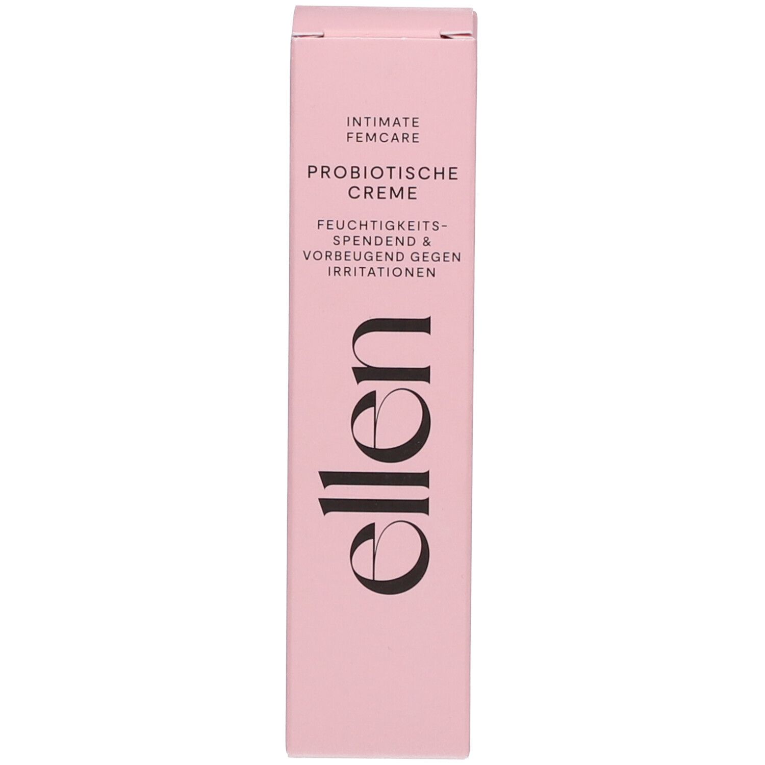 Rosa Schachtel mit Text: Intimcreme, "ellen". Text: Feuchtigkeitsspendend. Rosa.