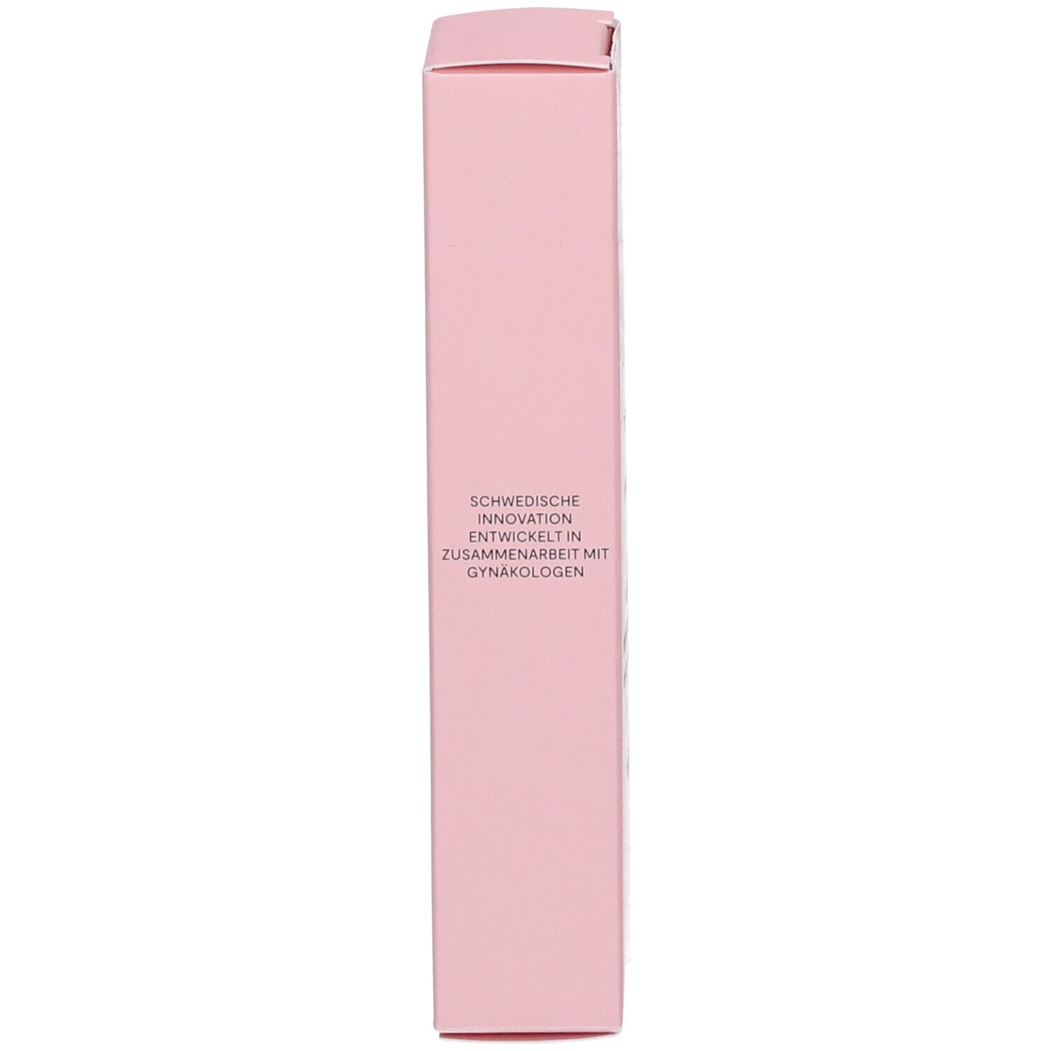 Rosa Schachtel. Text: Schwedische Innovation, entwickelt mit Gynäkologen. Rosa.