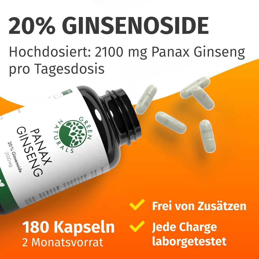 Dose mit Panax Ginseng, 180 Kapseln, 2100 mg pro Tagesdosis, laborgetestet.