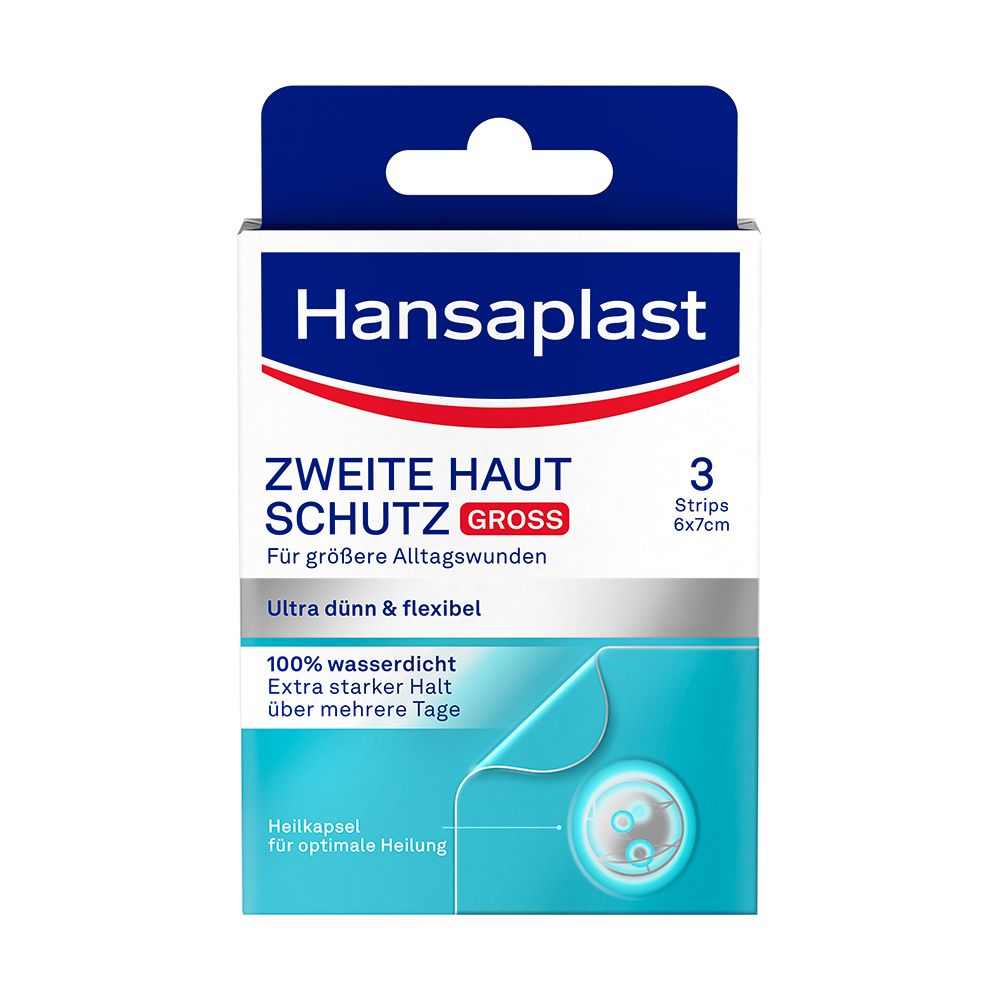 Hansaplast Zweite Haut Schutz Gross | Hydrokolloid Pflaster | Schnellere Heilung | Starker Halt für 72+ Stunden | 3 XL Pflaster