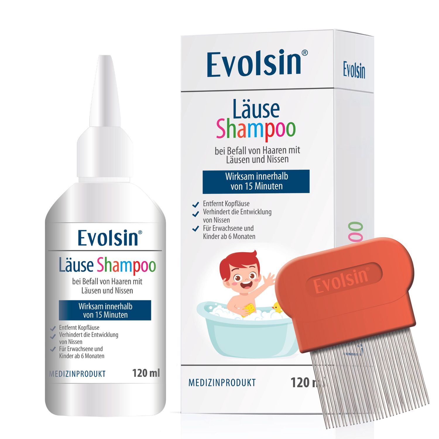 Evolsin® 120ml Läuseshampoo & Läusekamm –  bei Befall von Nissen & Kopfläusen  – Läusemittel schonend für die Kopfhaut