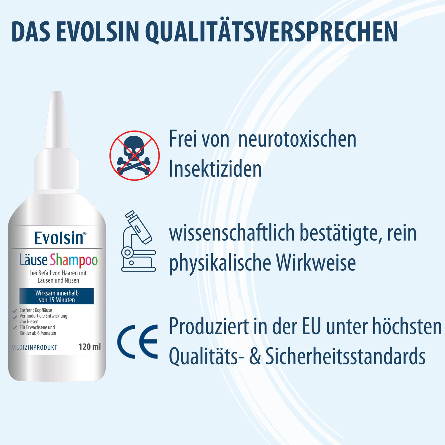 Evolsin® 120ml Läuseshampoo & Läusekamm –  bei Befall von Nissen & Kopfläusen  – Läusemittel schonend für die Kopfhaut