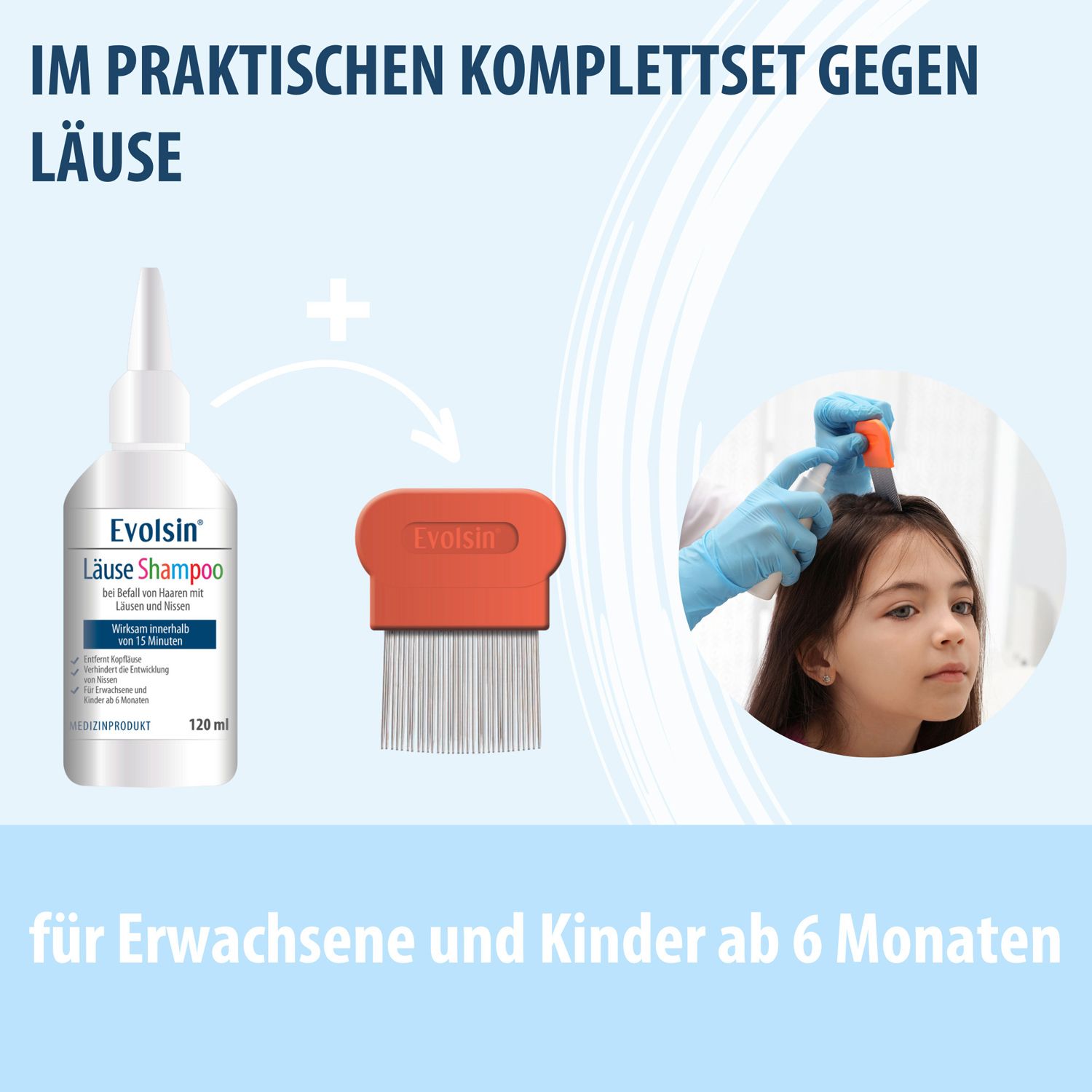 Evolsin® 120ml Läuseshampoo & Läusekamm –  bei Befall von Nissen & Kopfläusen  – Läusemittel schonend für die Kopfhaut