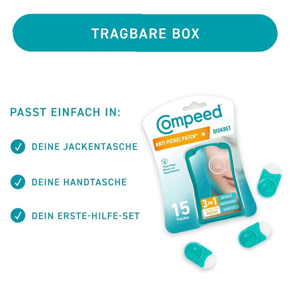 compeed® Anti-Pickel Patch diskret und reinigend. Zwei Packungen. Speziell für gezielte Bereiche und größere Bereiche.