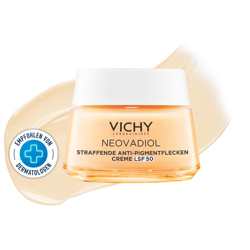 Vichy Neovadiol Straffende Anti-Pigmentflecken Creme LSF 50 mit 3-facher Anti-Aging-Wirkung und dem höchsten Lichtschutzfaktor 50.